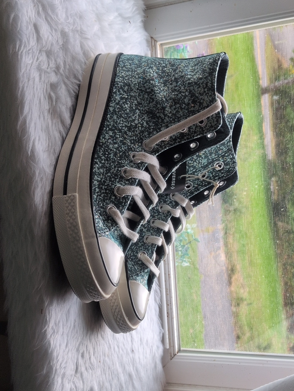 New Converse High-Top Lace-Up Sneakers in Newtral Teal Rare
